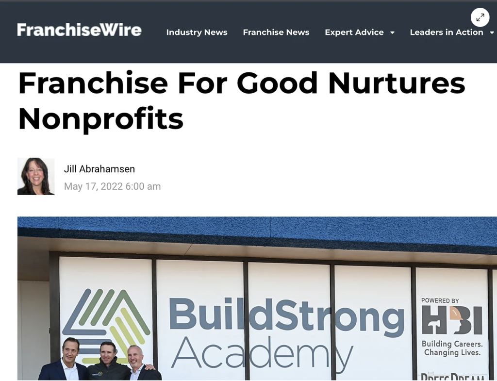 Screenshot of FranchiseWire article called "Franchise For Good Nurtures Nonprofits"