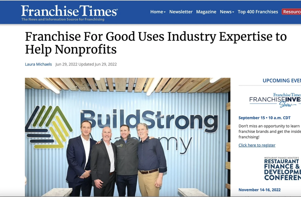 Screenshot of Franchise Times article titled "Franchise for Good Uses Industry Expertise to Help Nonprofits"
