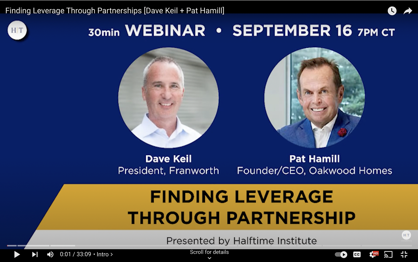 Screenshot of video thumbnail. Headshots of Dave Keil and Pat Hamill are pictured with the title of the podcast "Finding Leverage Through Partnership"